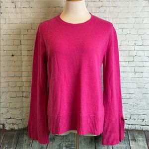 Bianco & Blu Italian Knit Wool Cashmere Blend Hot Pink Fuchsia Sweater Sz L Luxe